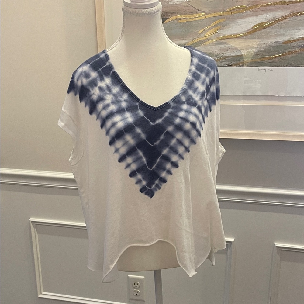 We The Free Blue Tie-Dye Short Sleeve Asymmetrical T Shirt